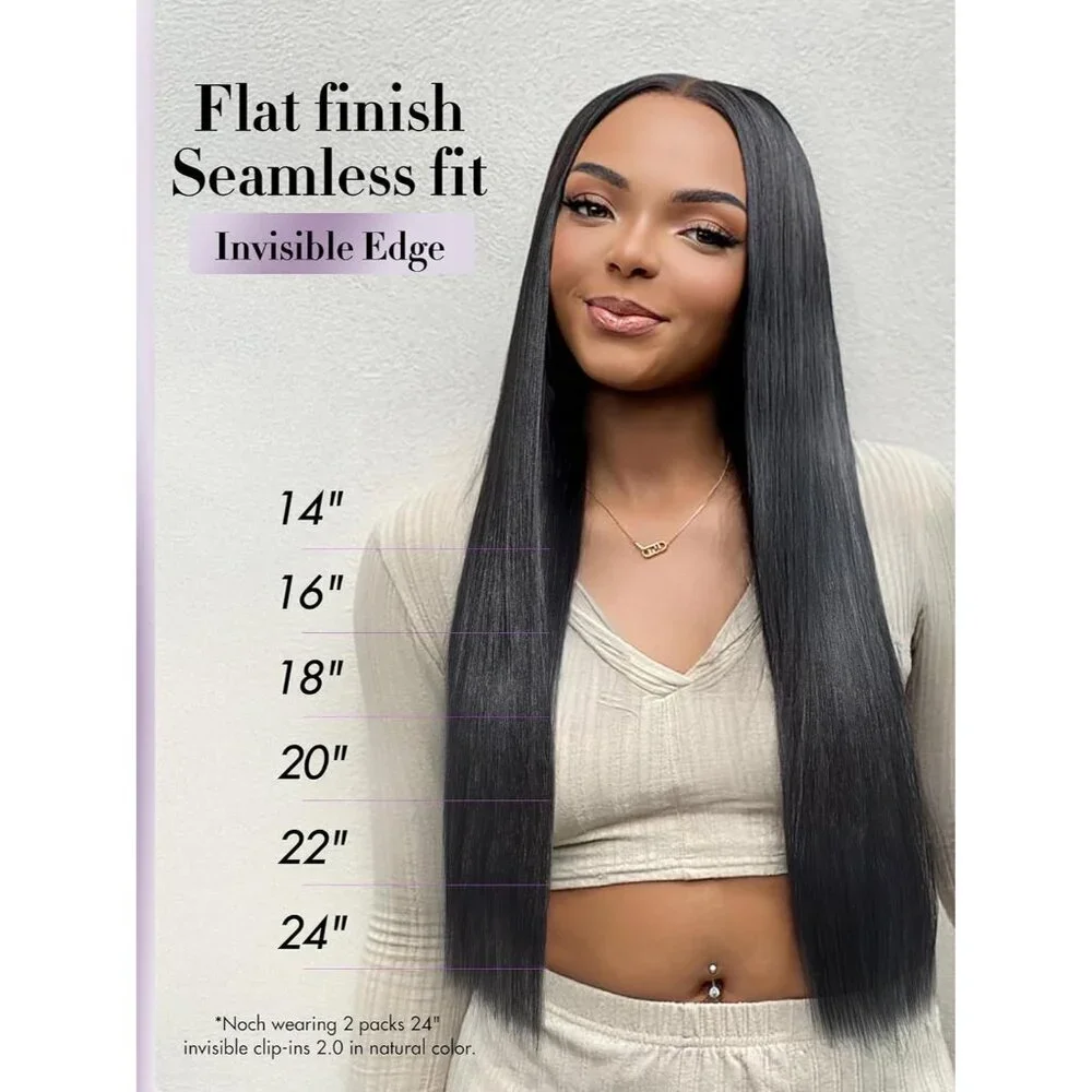 Hair Extensions Silky Straight Human Remy Clip Ins 24 Inch Natural Black